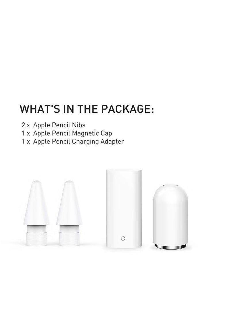ستيرليبوكس عبوة مكونة من 4 ملحقات لقلم iPencil، مجموعة رؤوس قلم ستايلس لأجهزة Apple باللون الأبيض، رأس قلم ستايلس/غطاء بديل/محول شحن متوافق مع iPad Pro من Apple - Image 2